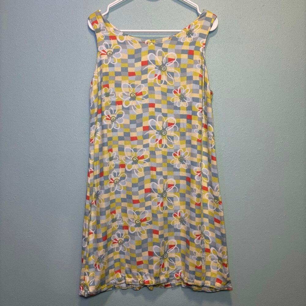Vintage Y2K Sportif USA Floral Checkerboard Sleeveless Shift Dress Size M
